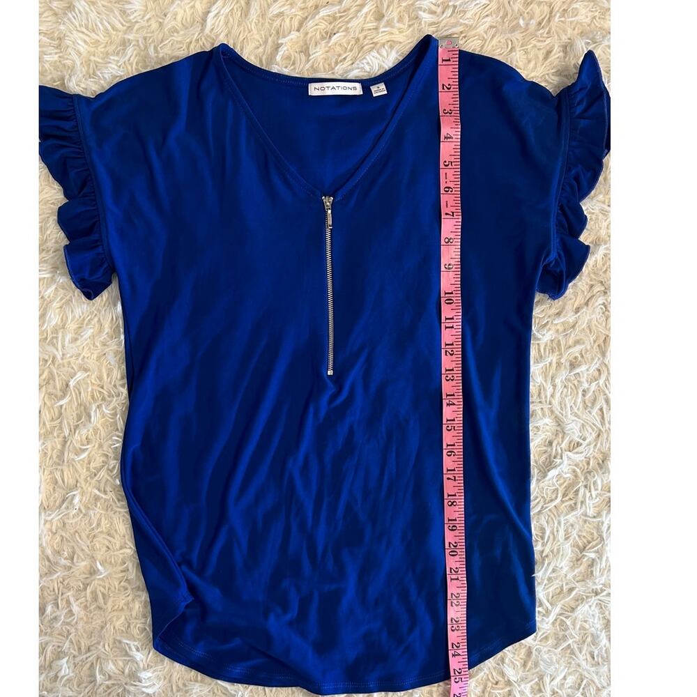 Notations Women's Size S Royal Blue Ruffle Sleeve Half Zip Blouse #0392 - Picture 9 of 10